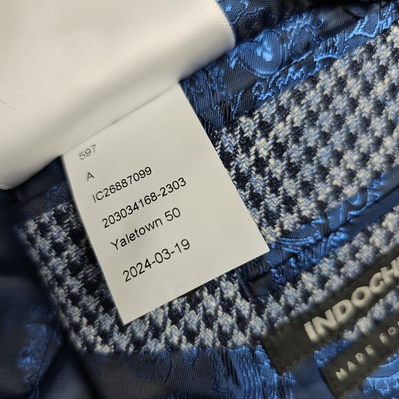 Indochino Blazer Mens 36 Houndstooth Guabello Libera Wool Linen Preppy Blue Suit - Picture 6 of 16